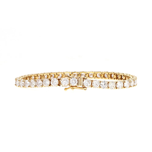 14K Yellow Gold 10.92 Carat Total Weight Round Brilliant Cut Diamond Tennis Bracelet - Queen May