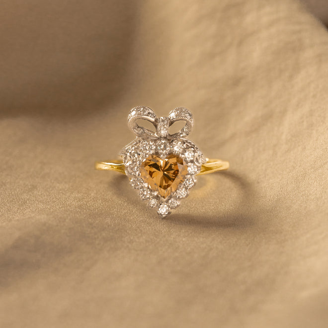 1 Carat Heart Shape Fancy Intense Yellowish Brown Diamond Ring - Queen May