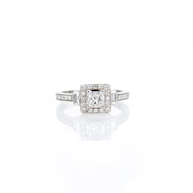 14K White Gold 0.40 Carat Princess Diamond Halo Engagement Ring
