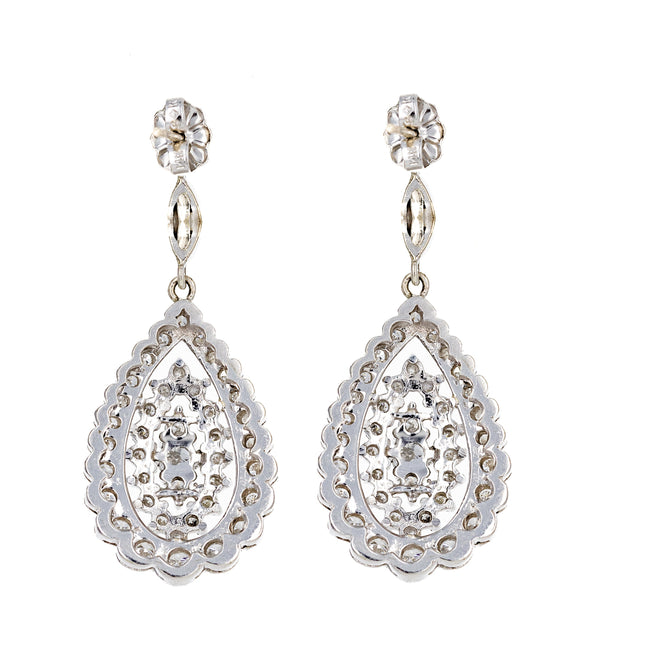 14K White Gold 2 Carat Diamond Flower Drop Earrings
