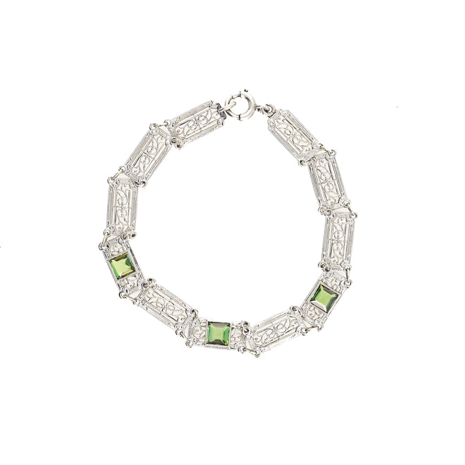Art Deco 1.30 Carat Green Tourmaline Filigree Bracelet