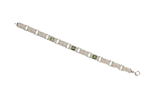 Art Deco 1.30 Carat Green Tourmaline Filigree Bracelet - Queen May