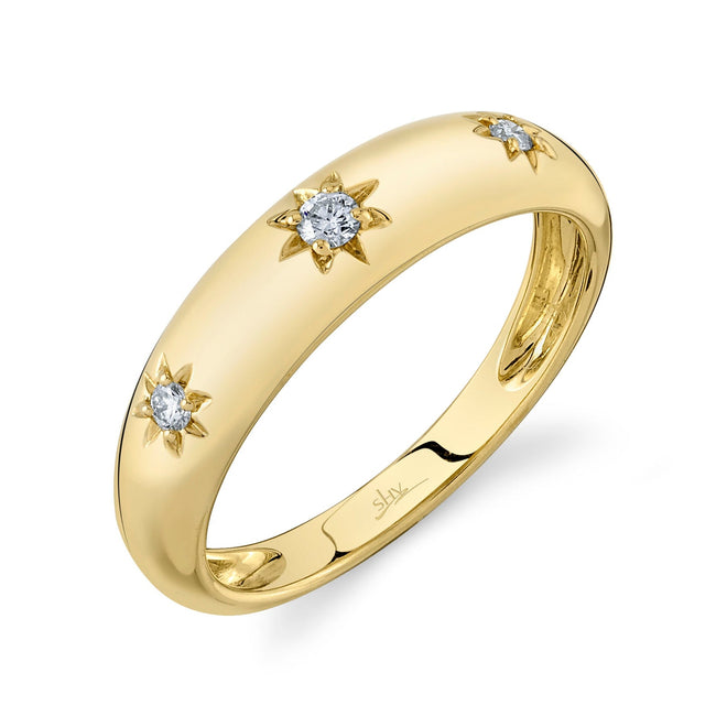 14K Yellow Gold 0.09 Carat Diamond Starburst Gypsy Ring - Queen May