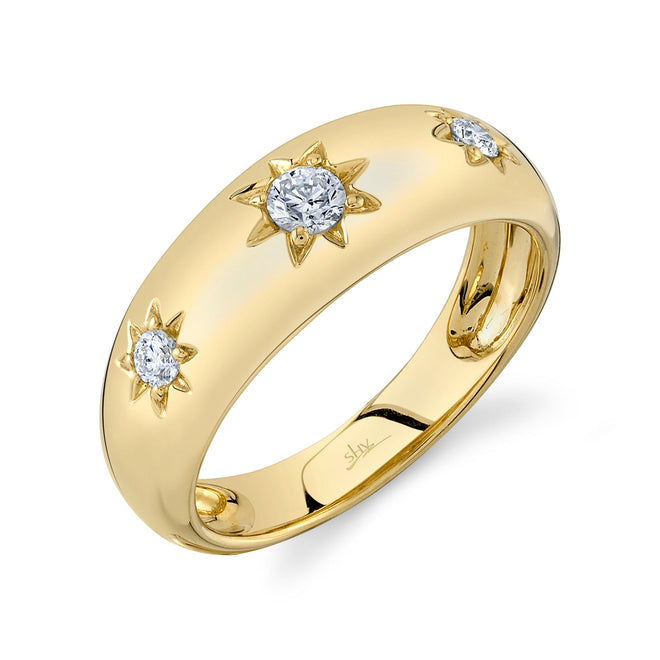 14K Yellow Gold 0.23 Carat Diamond Starburst Gypsy Ring - Queen May