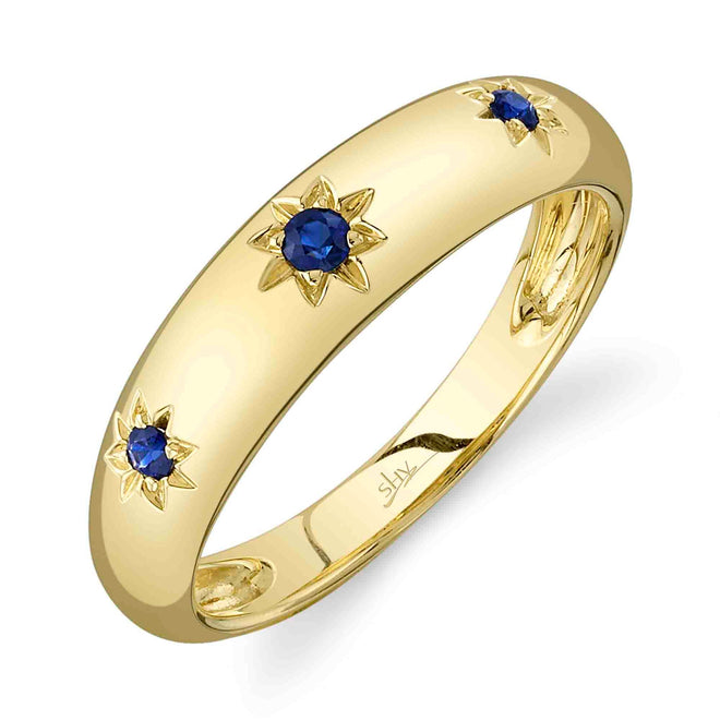 14K Yellow Gold 0.11 Carat Sapphire Starburst Gypsy Ring - Queen May