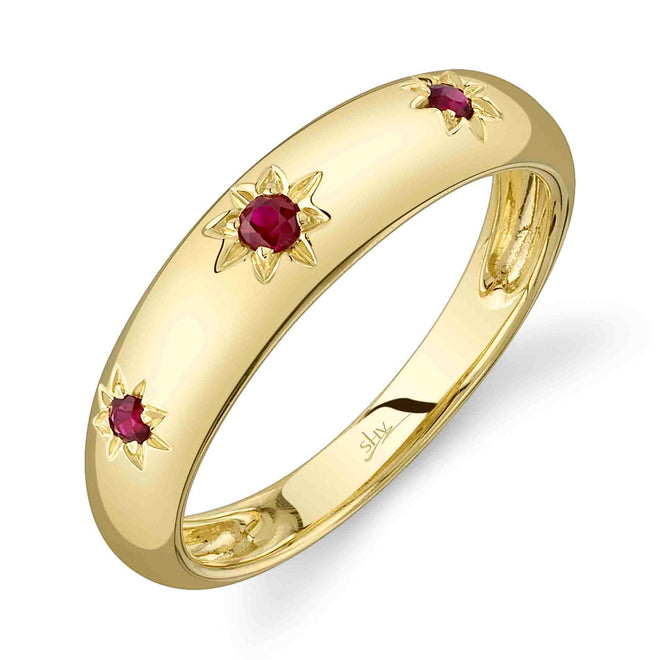14K Yellow Gold 0.13 Carat Ruby Starburst Gypsy Ring - Queen May