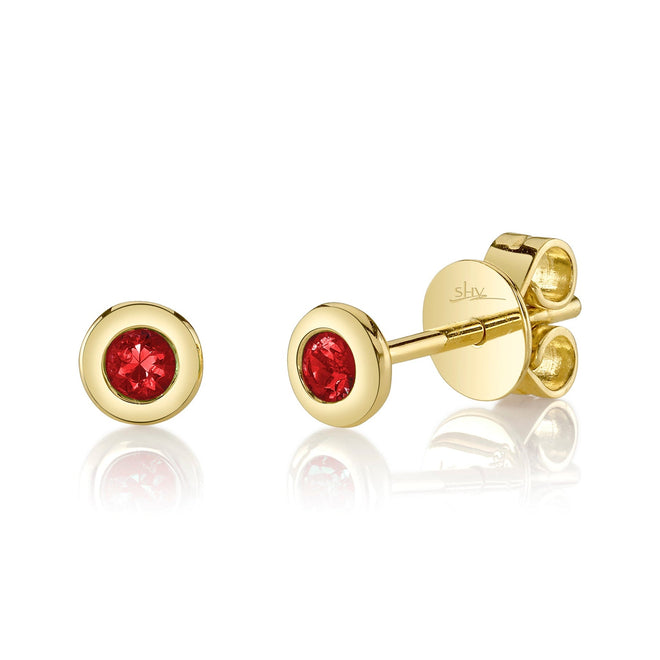 14K Gold 0.10 Carat Round Ruby Bezel Stud Earrings - Queen May