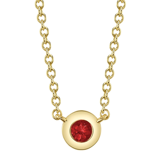 14K Gold 0.05 Carat Round Ruby Bezel Necklace - Queen May
