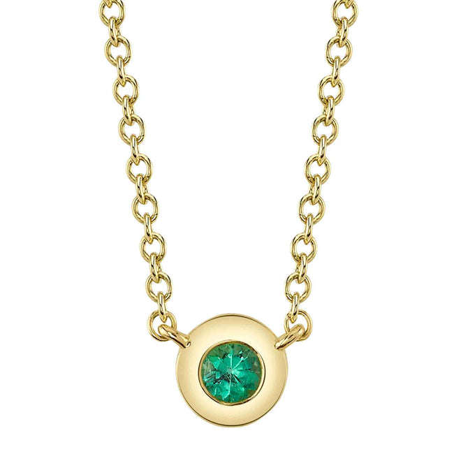 14K Gold 0.04 Carat Round Emerald Bezel Necklace - Queen May