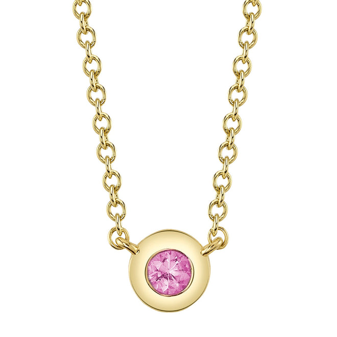 14K Gold 0.07 Carat Round Pink Sapphire Bezel Necklace - Queen May