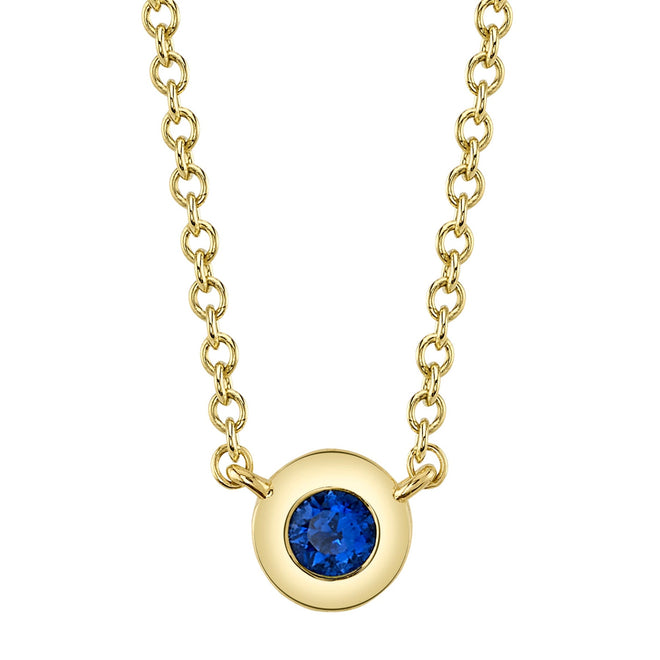 14K Gold 0.07 Carat Round Sapphire Bezel Necklace - Queen May