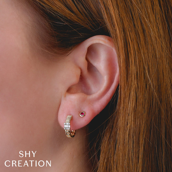 14K Gold 0.10 Carat Round Ruby Bezel Stud Earrings - Queen May