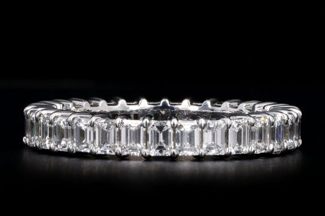 18K White Gold 1.93 Carat Total Weight Emerald Cut Diamond Eternity Band - Queen May