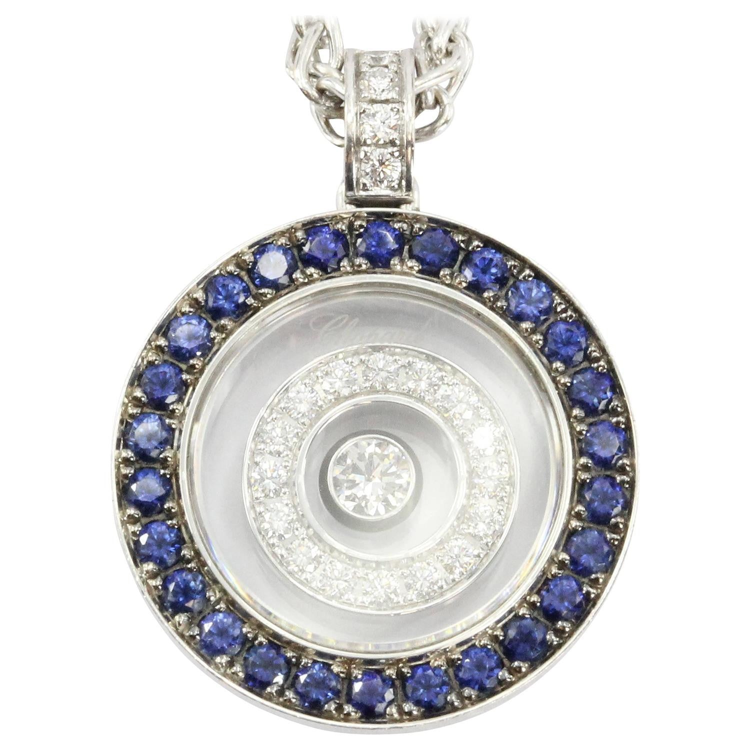 Chopard Happy Spirit Diamond Sapphire Pendant Necklace 18k Gold