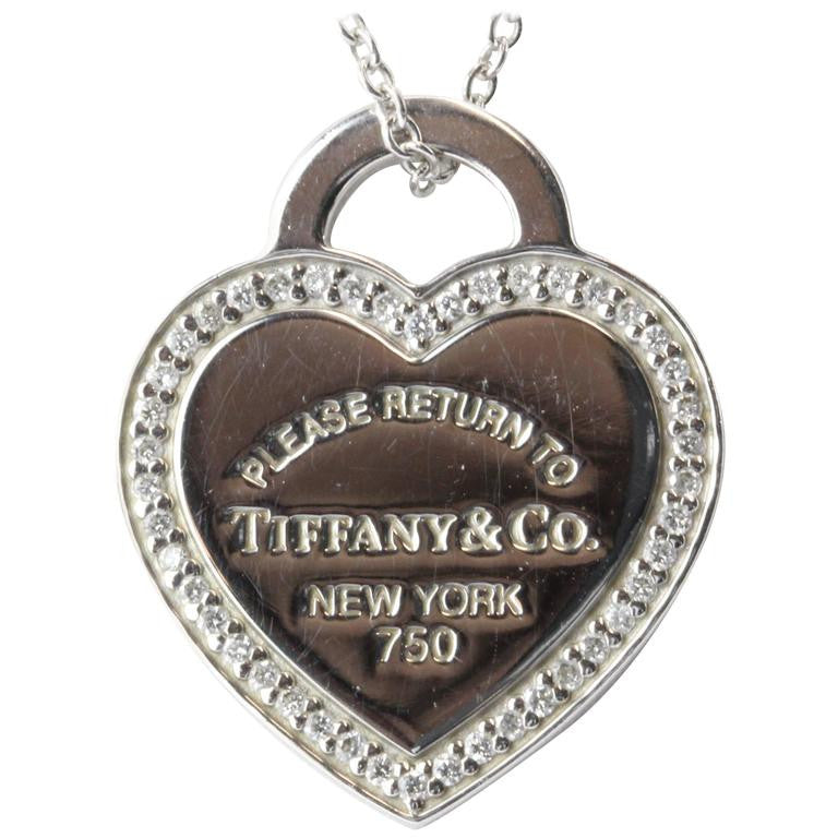 Tiffany & Co. - Return to Tiffany Mini Sterling Silver Diamond Heart Tag and Key Tag Pendant Necklace