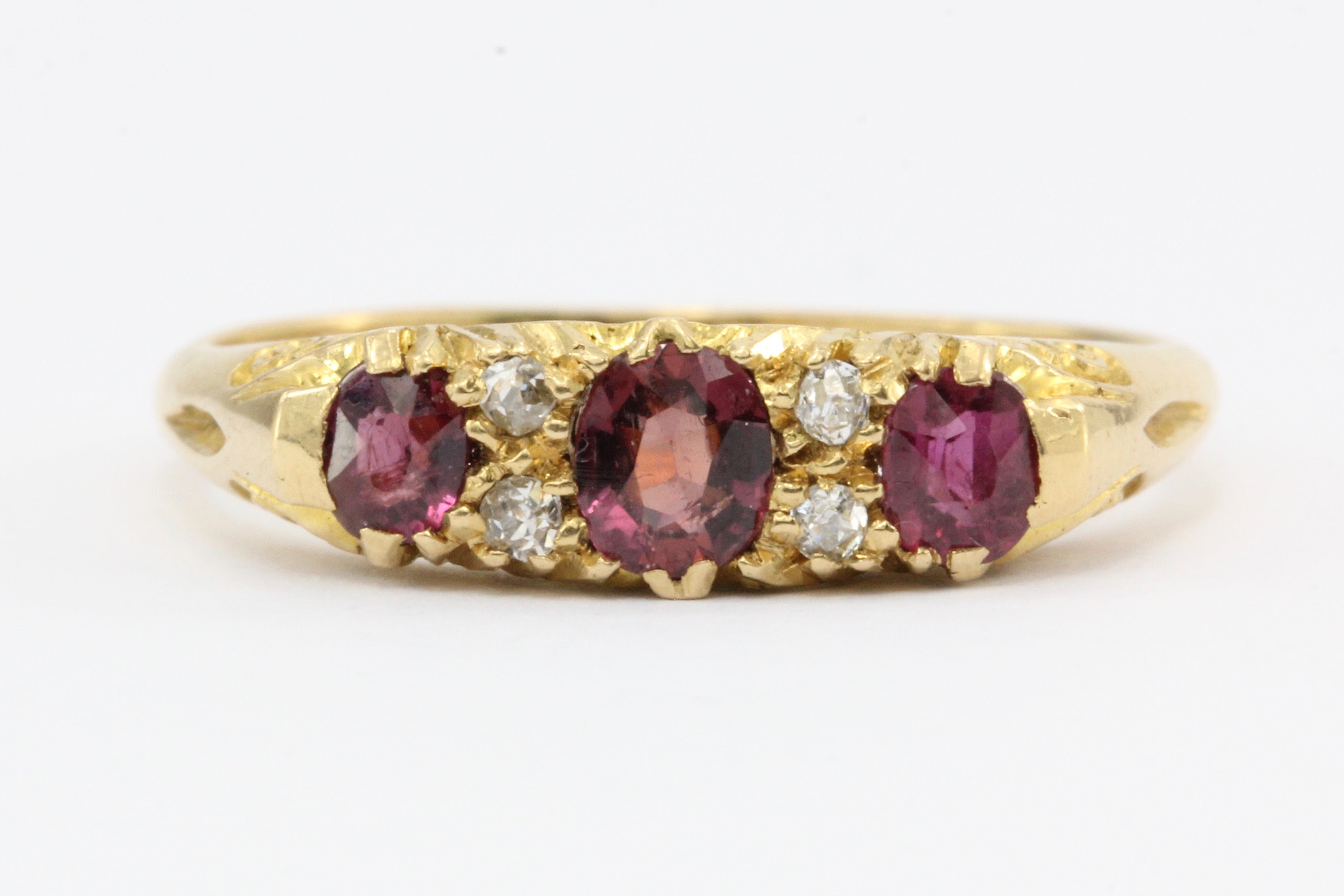 Edwardian 18K Gold Ruby Diamond Ring by John Silverton Birmingham 