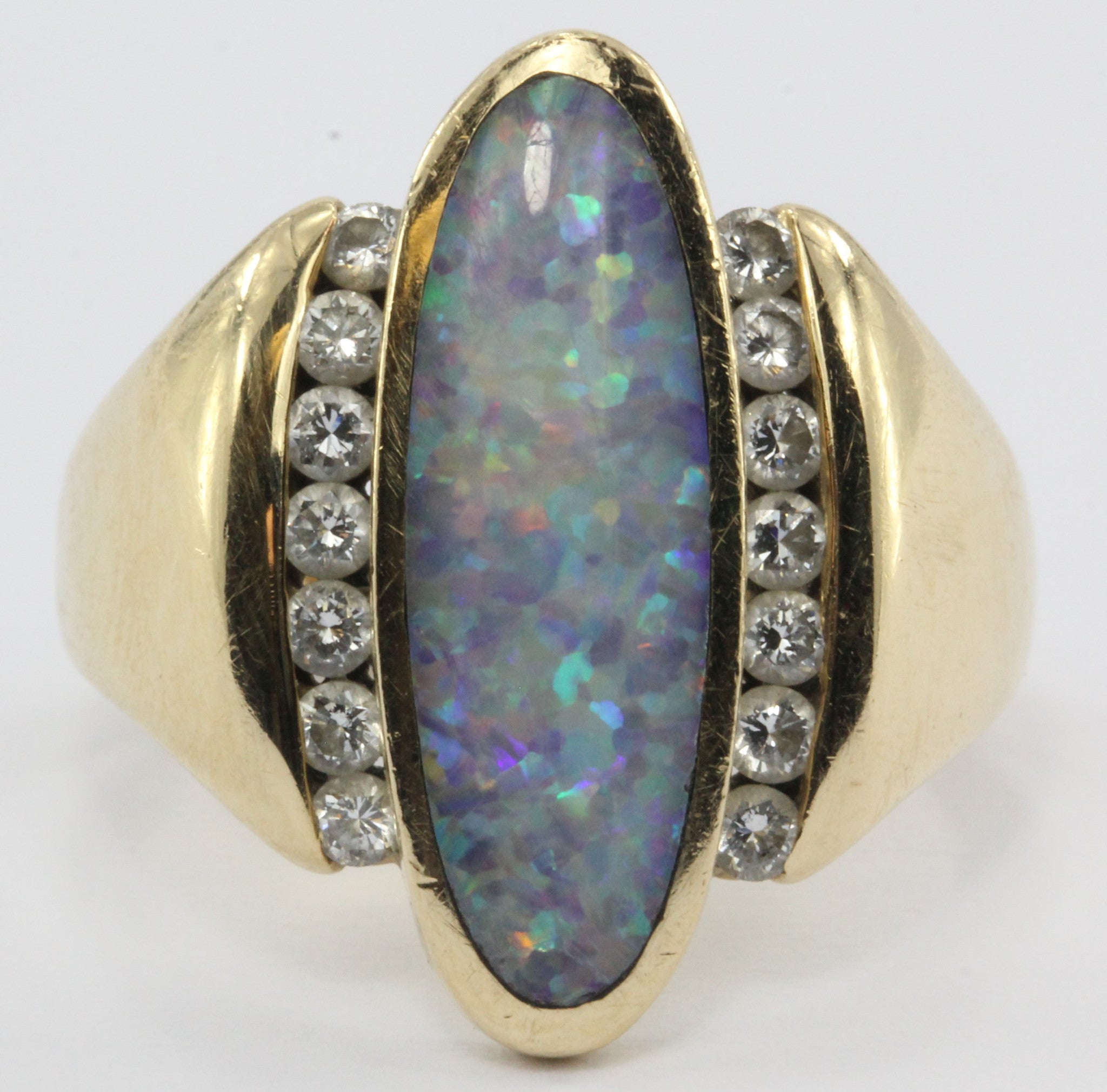 Vintage Kabana 14K Gold 1/2 Ctw Diamond & Opal Ring