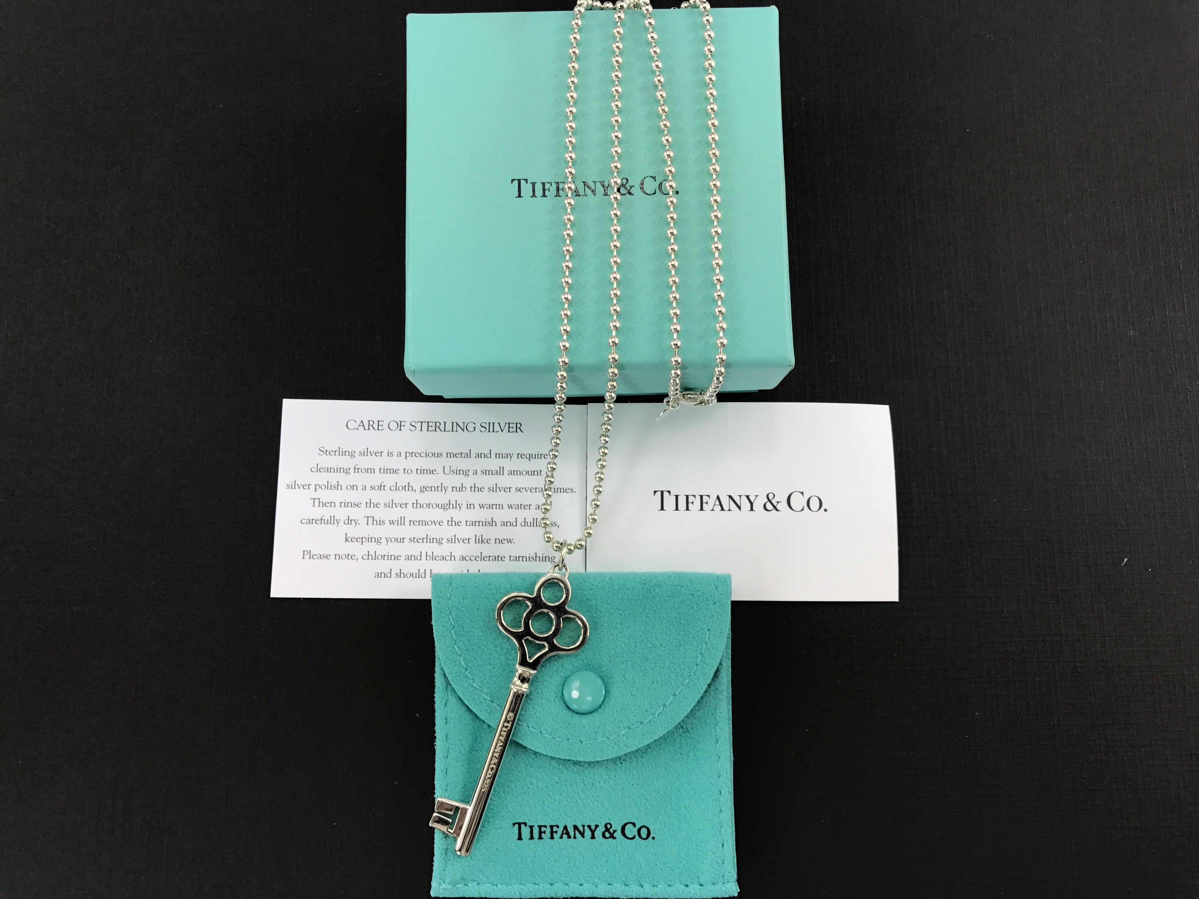 Tiffany Co Silver Crown Key Necklace Pendant 24 OR 30 Inch 