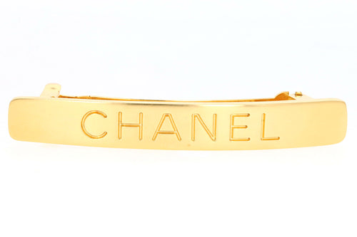 Chanel 1996 Gold Plated Metal Logo Barrette - Queen May