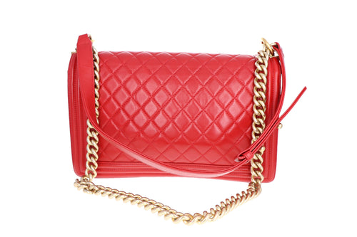 Chanel New Medium Boy Bag Red Lambskin - Queen May