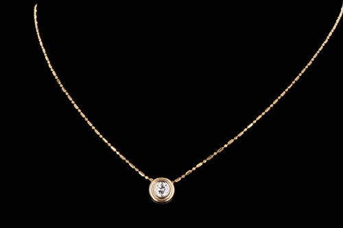 14K Yellow Gold .35 Carat Round Diamond Bezel Pendant Necklace - Queen May