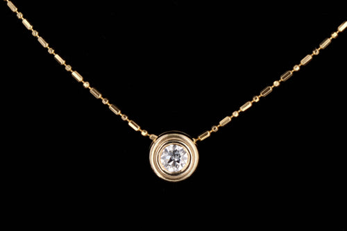 14K Yellow Gold .35 Carat Round Diamond Bezel Pendant Necklace - Queen May