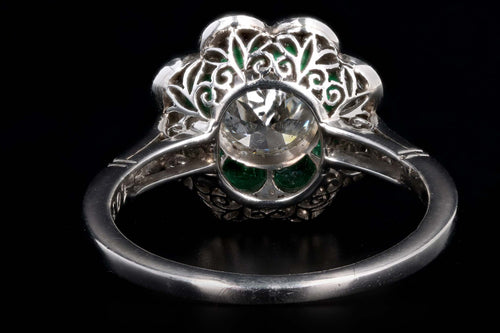 Art Deco Inspired Platinum 1.03 Carat Old European Diamond & Natural Emerald Engagement Ring - Queen May