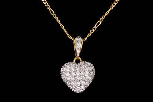 18K Yellow Gold .50 Carat Total Weight Round Diamond Pave Heart Pendant Necklace - Queen May