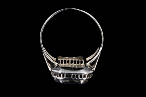 Art Deco 14K White Gold Black Onyx & Antique Single Cut Diamond Ring - Queen May