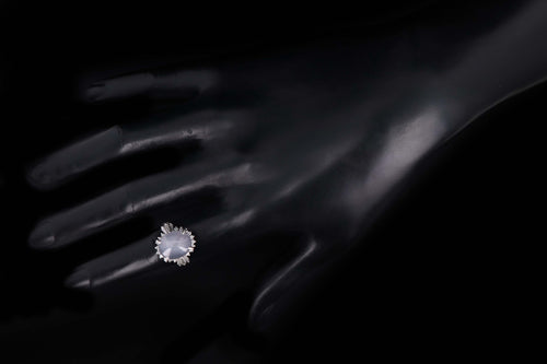 Retro Platinum 7.71 Carat Natural Star Sapphire & Diamond Fan Ring - Queen May