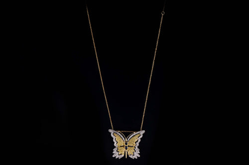 18K Yellow Gold 1.27 Carat Total Weight Sapphire & Yellow Diamond Butterfly Pendant Necklace - Queen May