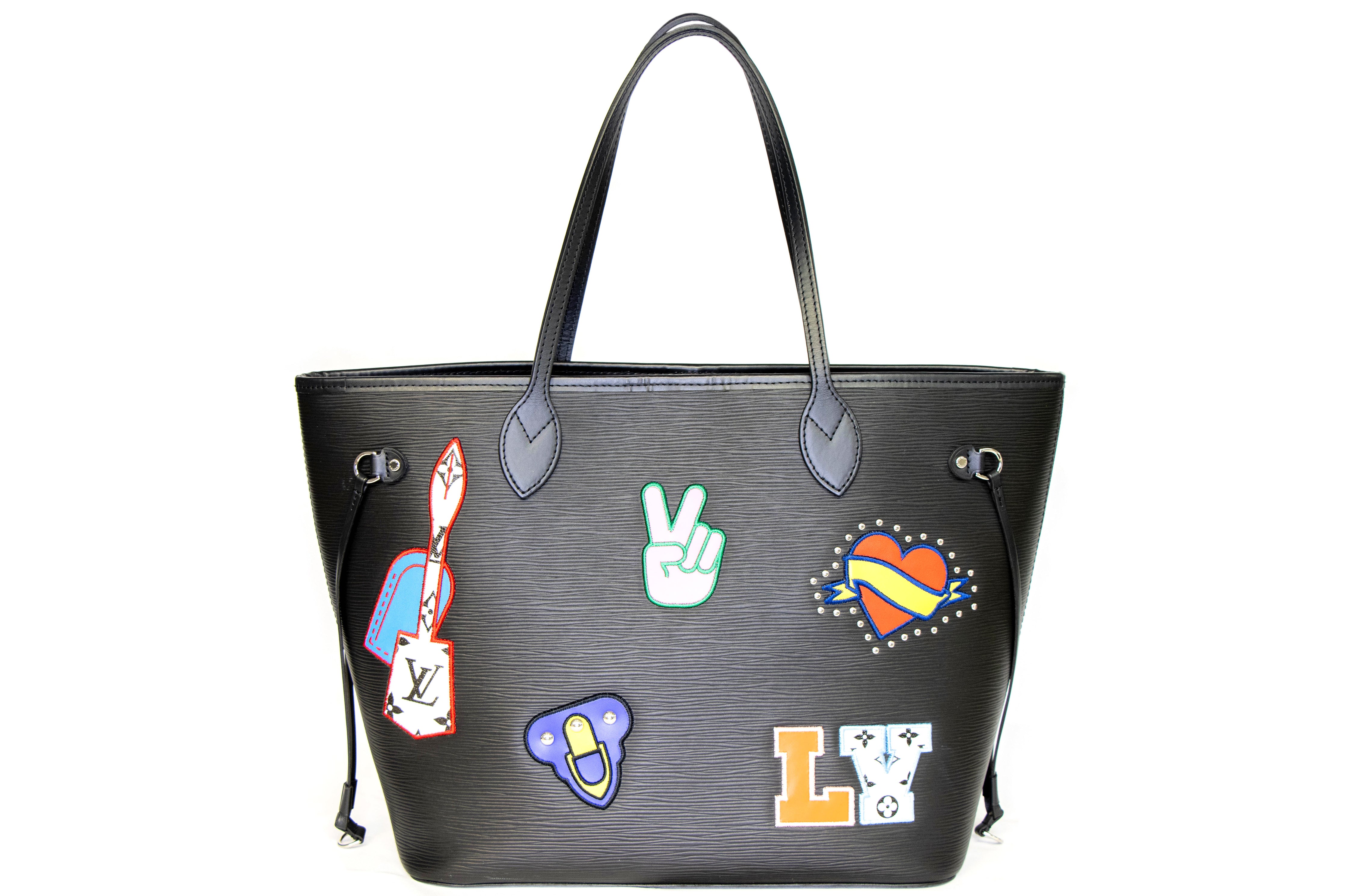 Neverfull MM Patches bag in black epi leather