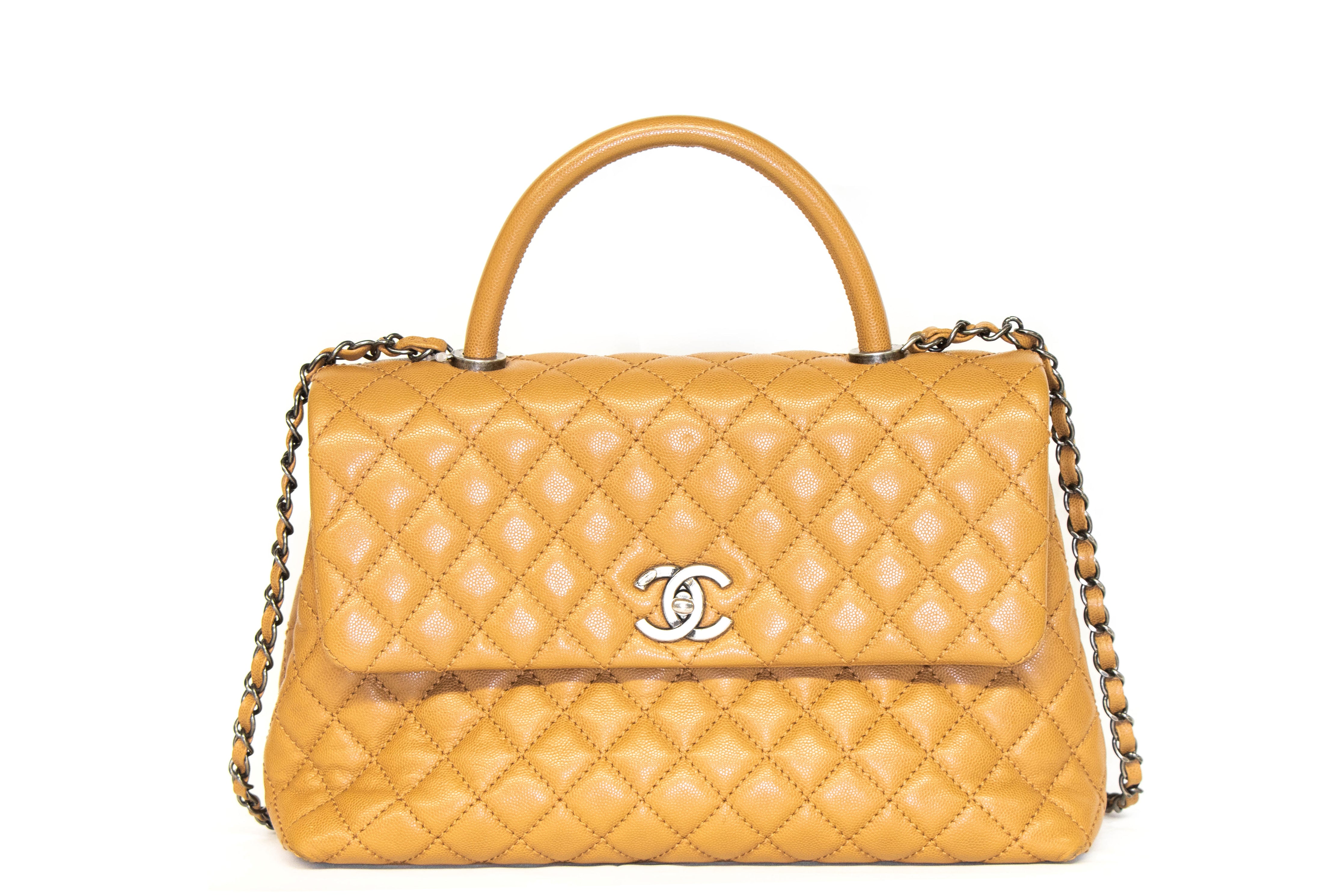 Chanel Caviar Medium Coco Handle Flap Bag Camel – QUEEN MAY