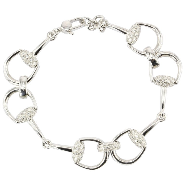 Gucci 18K White Gold Diamond Horse Bit Bracelet