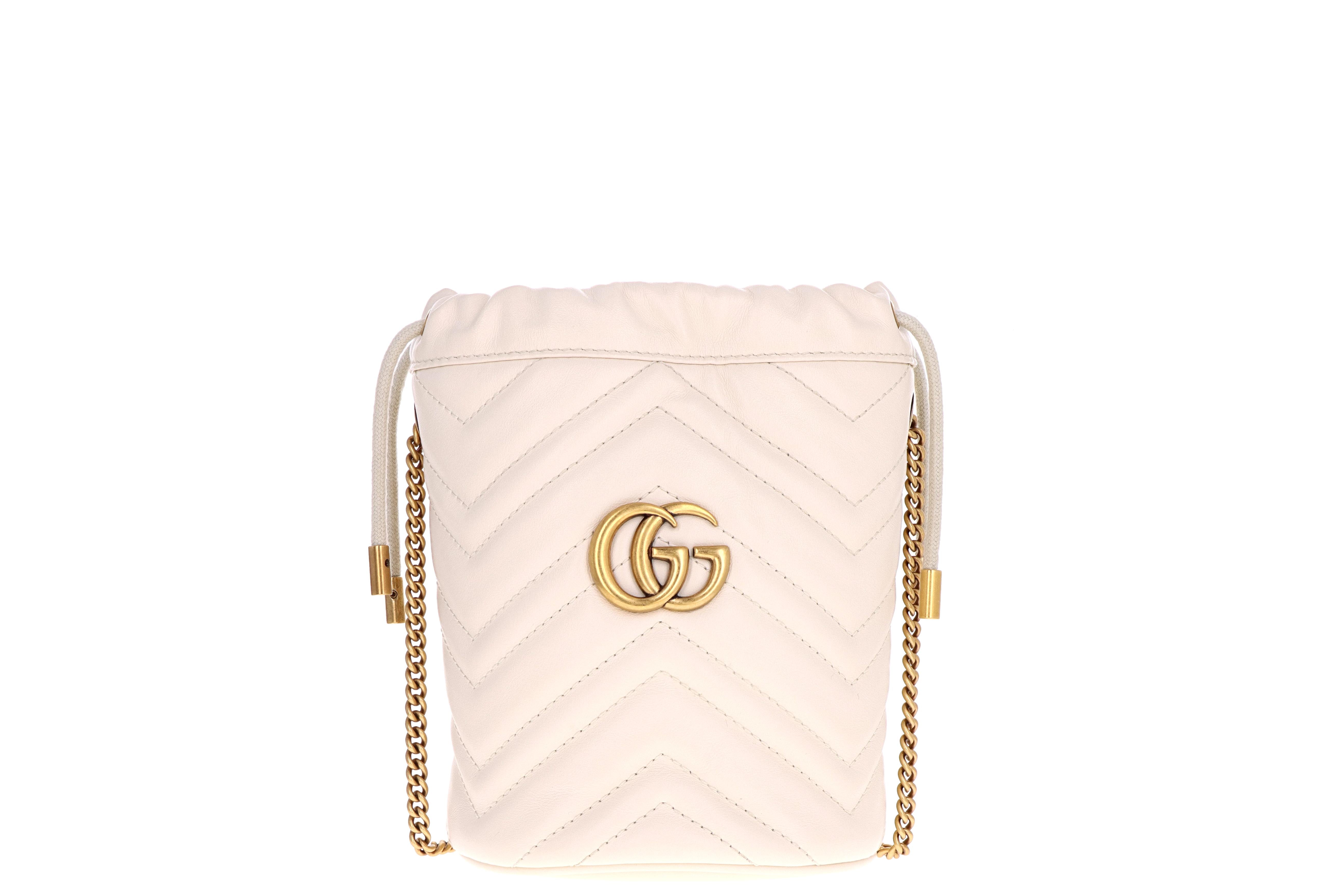 White Leather GG Marmont Mini Bucket Bag