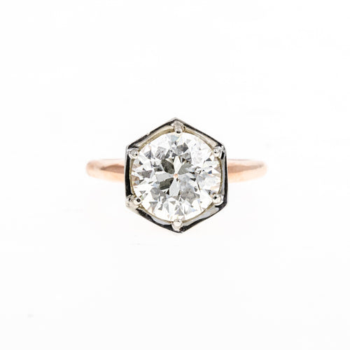 2.85 Carat Old European Diamond Hexagon Solitaire Engagement Ring in 14K Rose Gold GIA Certified - Queen May