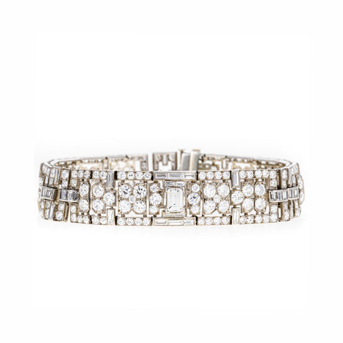 Art Deco 21 Carat Total Weight Baguette Old European Diamond Bracelet in Platinum - Queen May