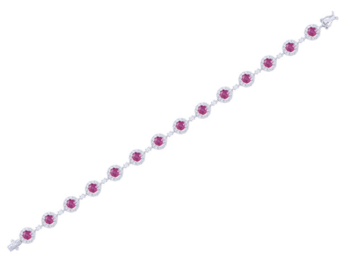 18K White Gold Natural Ruby Diamond Halo Bracelet - Queen May