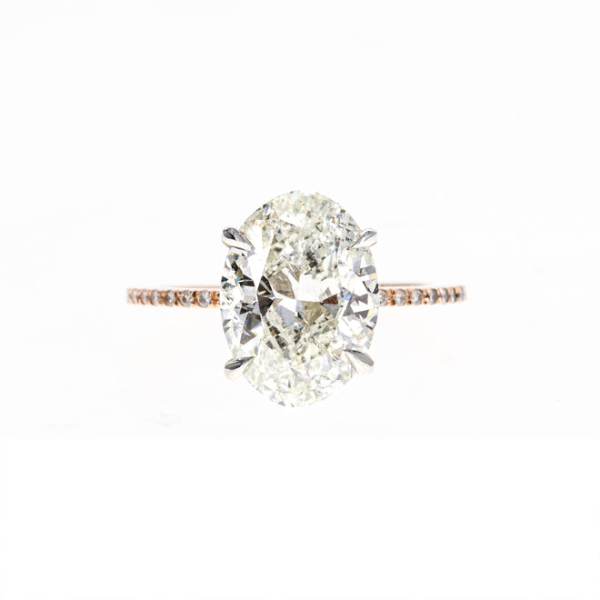 14K Rose Gold and Platinum 5.01 Carat Oval Cut Diamond Engagement Ring GIA Certified - Queen May