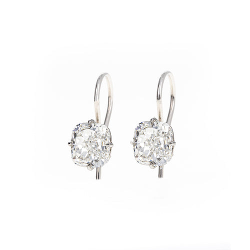 4.04 Carat Total Weight Cushion Cut Diamond Drop Earrings in Platinum GIA Certified - Queen May