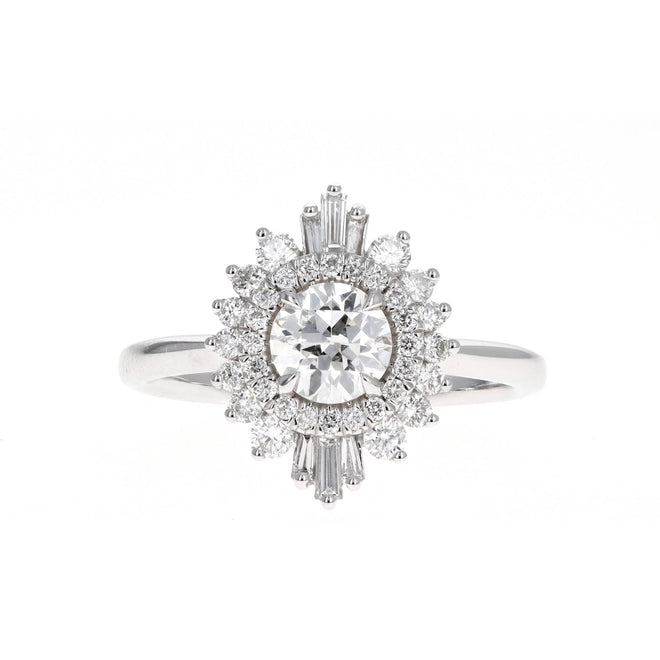 0.71 Carat Round Brilliant Diamond Fan Ballerina Engagement Ring in 14K White Gold GIA Certified - Queen May