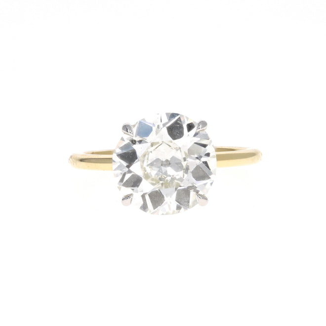 18K Yellow Gold & Platinum 4.05 Carat Old European Diamond Solitaire Engagement Ring GIA Certified - Queen May