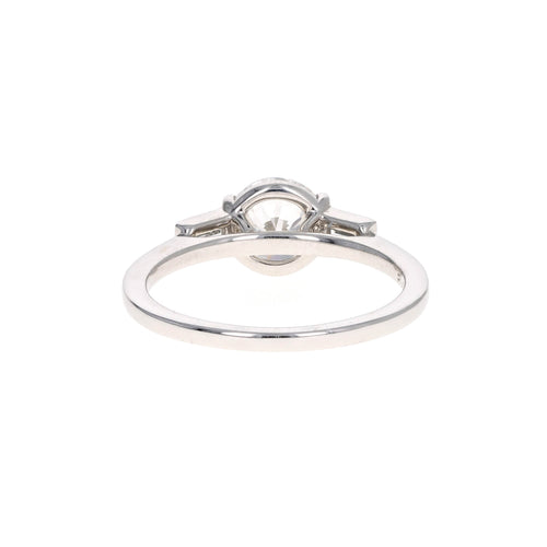 1.13 Carat Round Brilliant Diamond & Baguette Diamond Accent Three Stone Engagement Ring in Platinum GIA Certified - Queen May