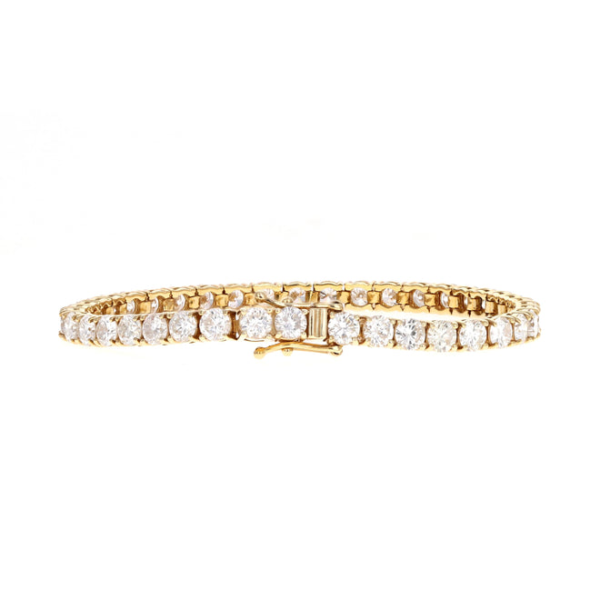 14K Yellow Gold 10.92 Carat Total Weight Round Brilliant Cut Diamond Tennis Bracelet - Queen May