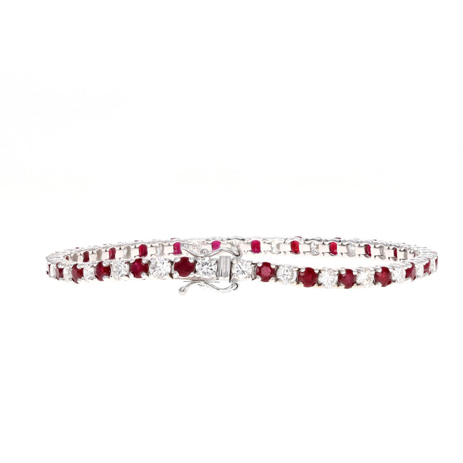7.55 Carat Total Weight Round Ruby Diamond Tennis Bracelet - Queen May
