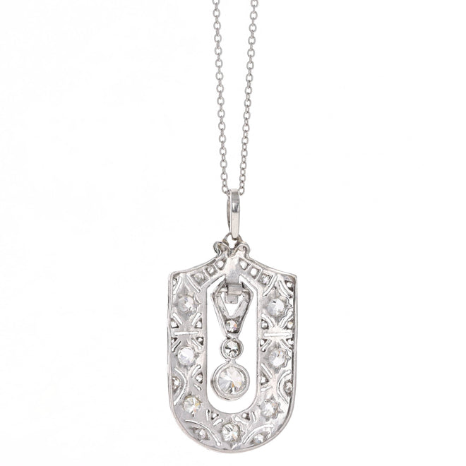 Art Deco Platinum 0.35 Carat Old European Diamond Pendant Necklace - Queen May