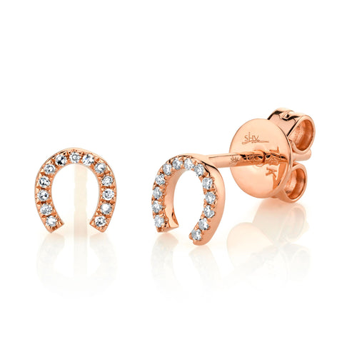 14K Gold Diamond Mini Horseshoe Stud Earrings - Queen May