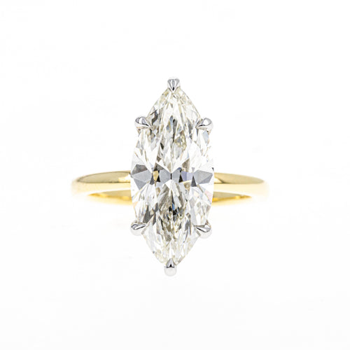 5.11 Carat Marquise Diamond Hidden Halo Engagement Ring in 18K Yellow Gold & Platinum GIA Certified - Queen May