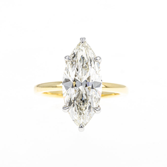 5.11 Carat Marquise Diamond Hidden Halo Engagement Ring in 18K Yellow Gold & Platinum GIA Certified - Queen May