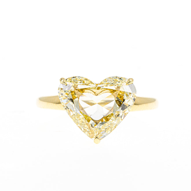 3.51 Carat Natural Fancy Light Yellow Heart Rose Cut Diamond Ring in 18K Yellow Gold GIA Certified - Queen May